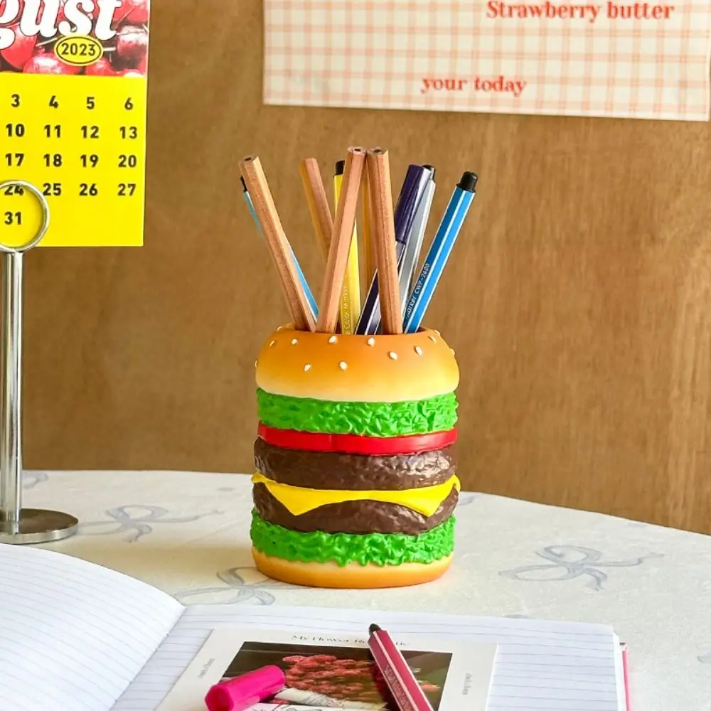 

Cute Hamburg Design Pen Holder Creative Funny Makeup Brush Storage Bucket Multi-Purpose Smooth Pencil Display Cup