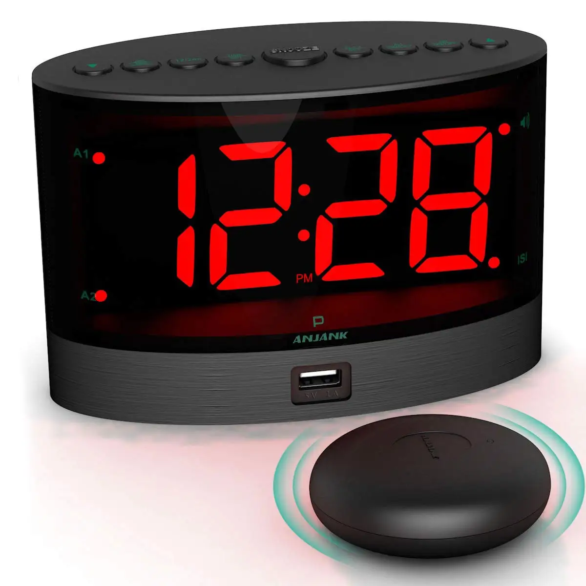 Vibrate Alarm Clock with Wireless Shaker, Supports Double Adjustable Aolume, Wake-up Light Mode for Heavy Sleepers, Long