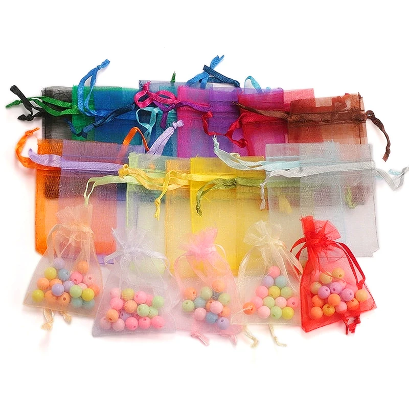 

100pcs/lot Organza Bag 5*7cm,7*9cm,9x12cm Christmas Wedding Drawstring Bag Candy Bags Gift Pouches Jewelry Packaging Display