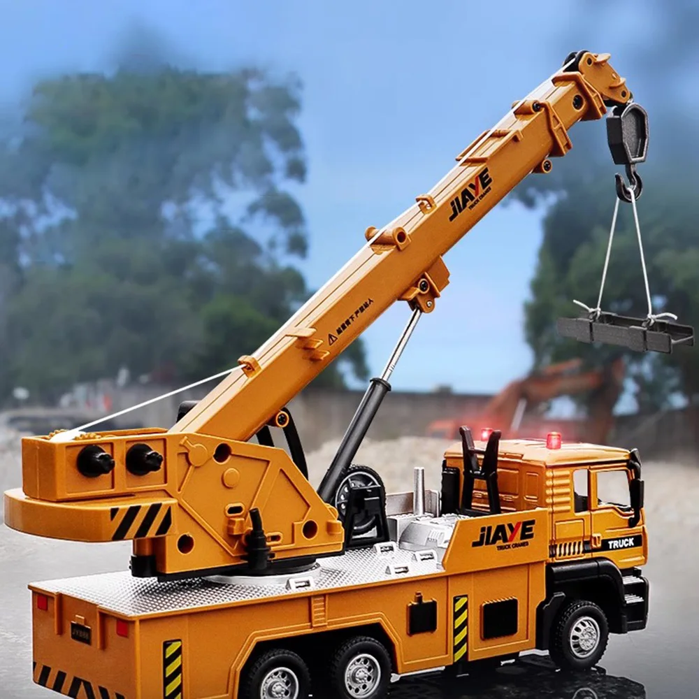 1/50 Scale Crane Engineering Car Model Toy Metal Vehicles Body Alloy Diecast Simulation Crane Rubber Tire Toys For Boys Gifts