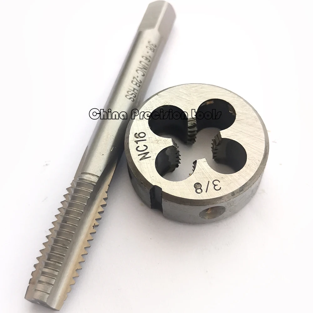 2PCS Unified thread plug tap and die set UNC3/8 UNC 3/8 -16 UNF 3/8-20 Round dies taps sets UNS 3/8-40 3/8-24 3/8-28 3/8-32