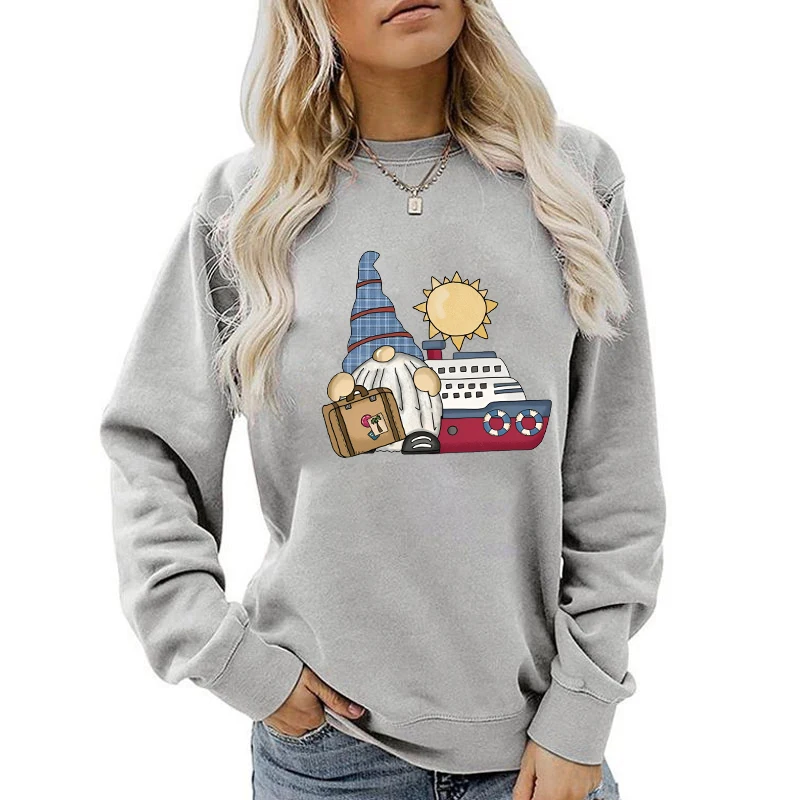 (A+Quality)New Fashion Women Men Casual Tops Funny Cruise Gnome Printed Long Sleeve Solid Color Loose Tops Hoodies Coat