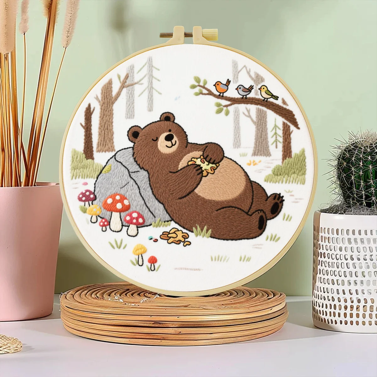 1 Stück 20x20 cm/7,87 Zoll Das schlafende kleine Bären-Stickerei-Starter-Kit DIY-Set für Anfänger Nadelkunst Handwerk Malerei – Detail 1