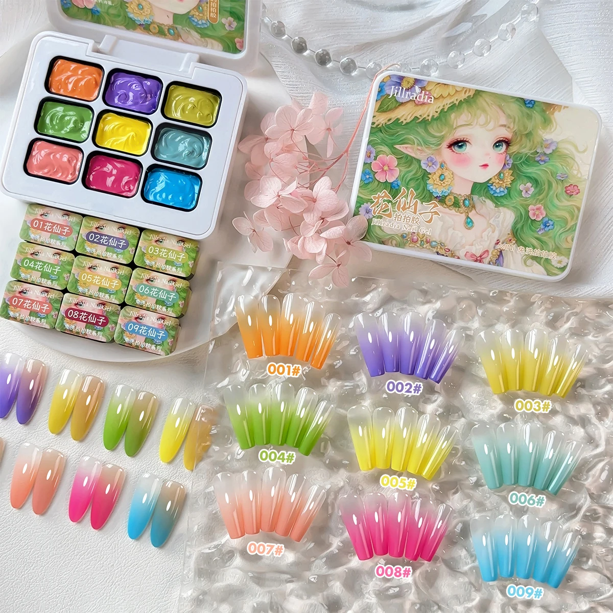 

9-colors Flower Fairy patter glue smudges canned high saturation popular semi-solid nail polish glue nail salon for special use