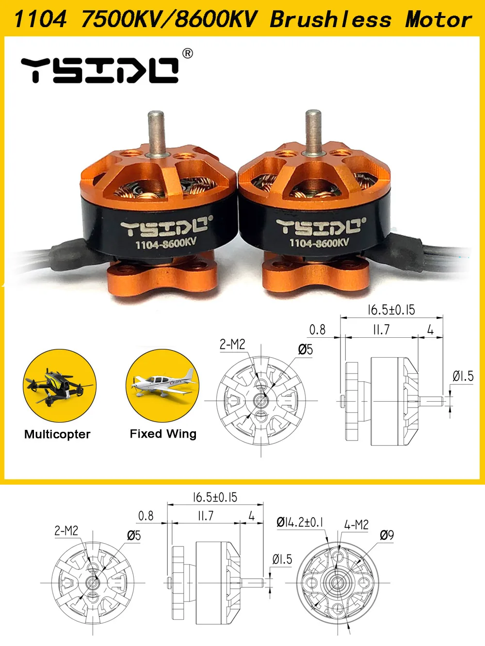 4Pcs YSIDO 1104 7500KV 8600KV Brushless Motor for RC Drone 90-110mm FPV Racing Multirotor Quadcopter Alpha A75 Beta75X Crux3