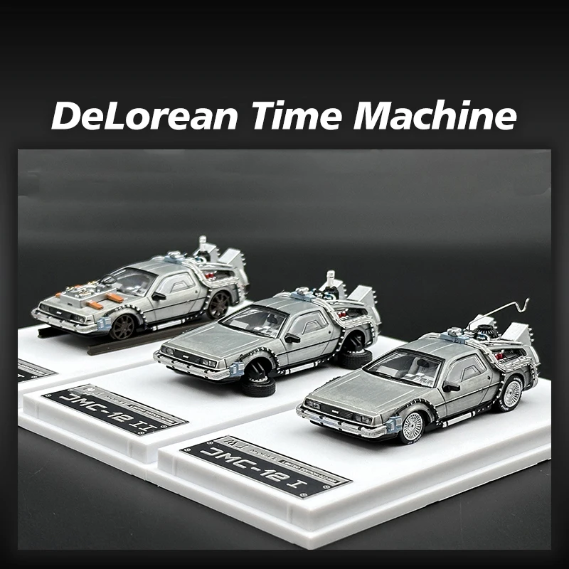 MJ In Stock 1:64 DeLorean Time Machine Back Futura Diecast Diorama Car Model Collection Toys