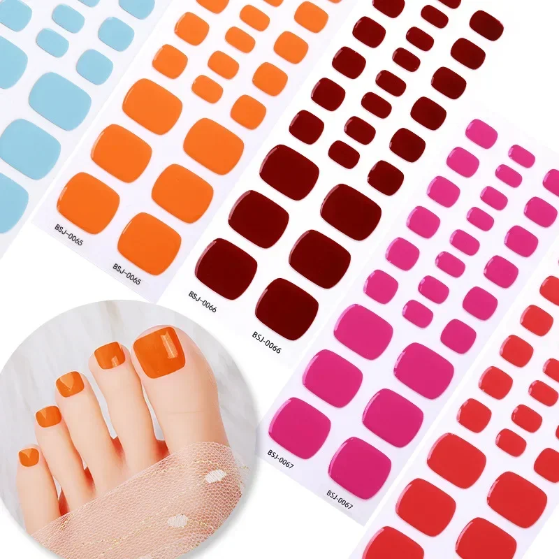 26Tips Pure Color Semi-curing Gel Nail Stickers Solid Color Foot Gel Nail Strips Phototherapy Wraps Nail Art Decorations