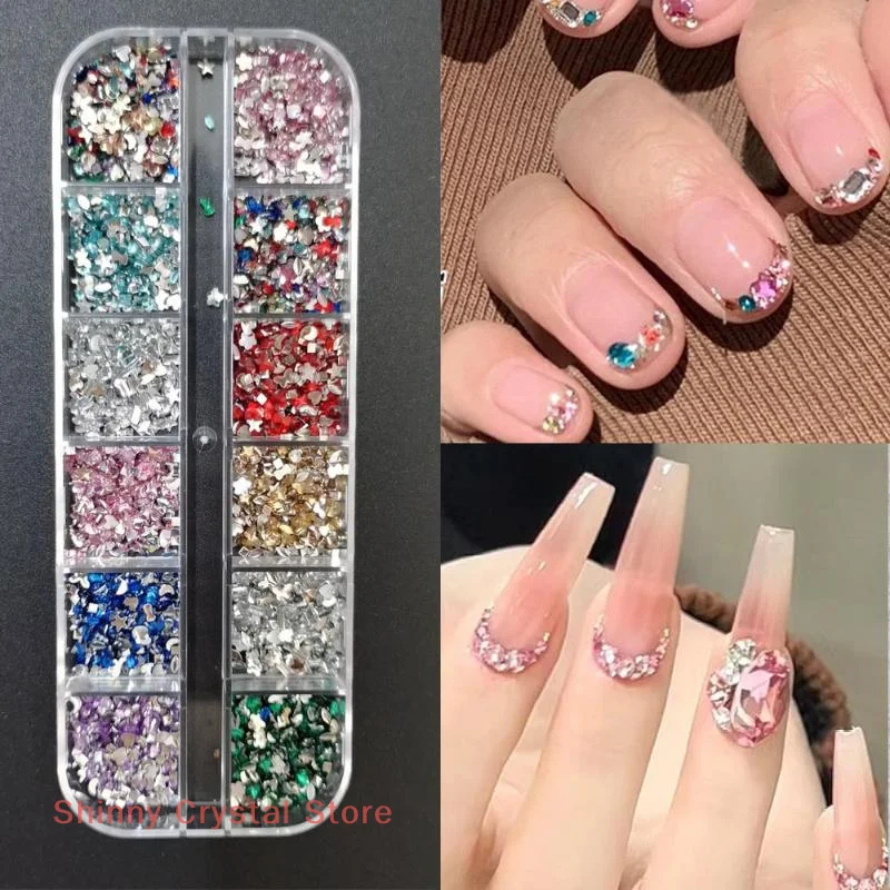 

Mix 3D Flatback Nail Rhinestones 12 Grids Mini Crystal Diamonds For Nail Art Glitter Charm Decorative DIY Manicure Art Accessor