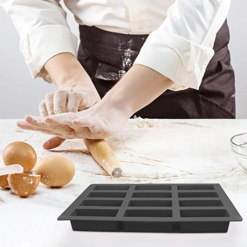 

12 Cavity Rectangle Caramel Candy Silicone Molds,Energy Bar Chocolate Truffles Mold,Whiskey Ice Cube Tray,Grid Fondant Mould