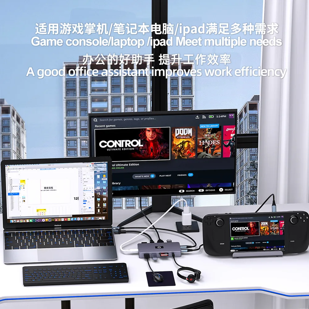 Type-C Docking Station High Definition DP + VGA Three-screen Different Display MST Gigabit Network Port Usb3.2hub Expansion
