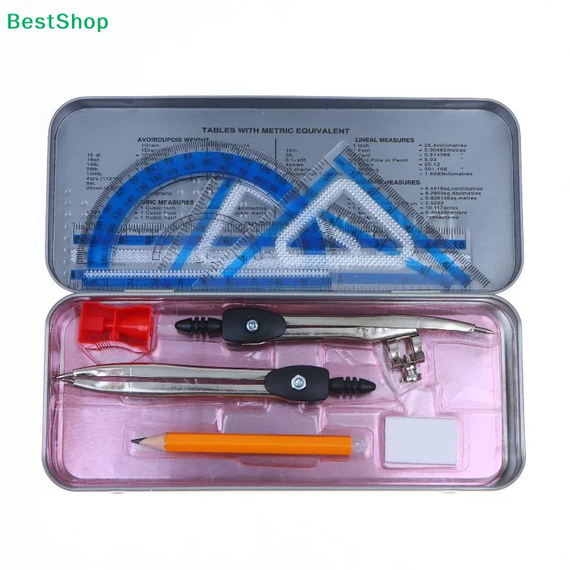 〔Z〕9* Multi-functional Mathematical Drawing Compass Kit Compasses And Rulers Set Kawaii Triangle Ruler Ruler Student Sets Ruler