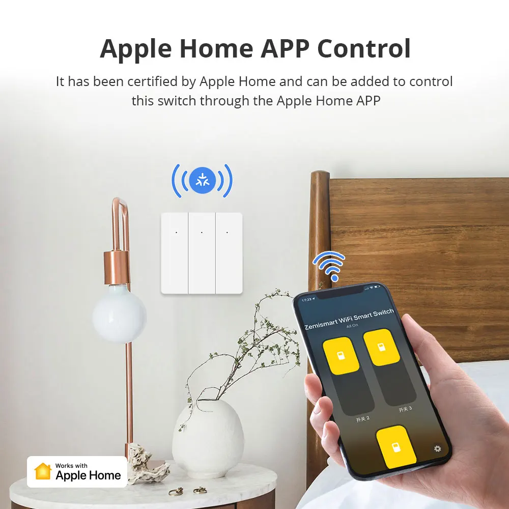 Zemismart Matter WiFi EU 1 2 3 Gangs Smart Wall Light Switch Neutral Required with Big Button SmartThings App Homekit Control