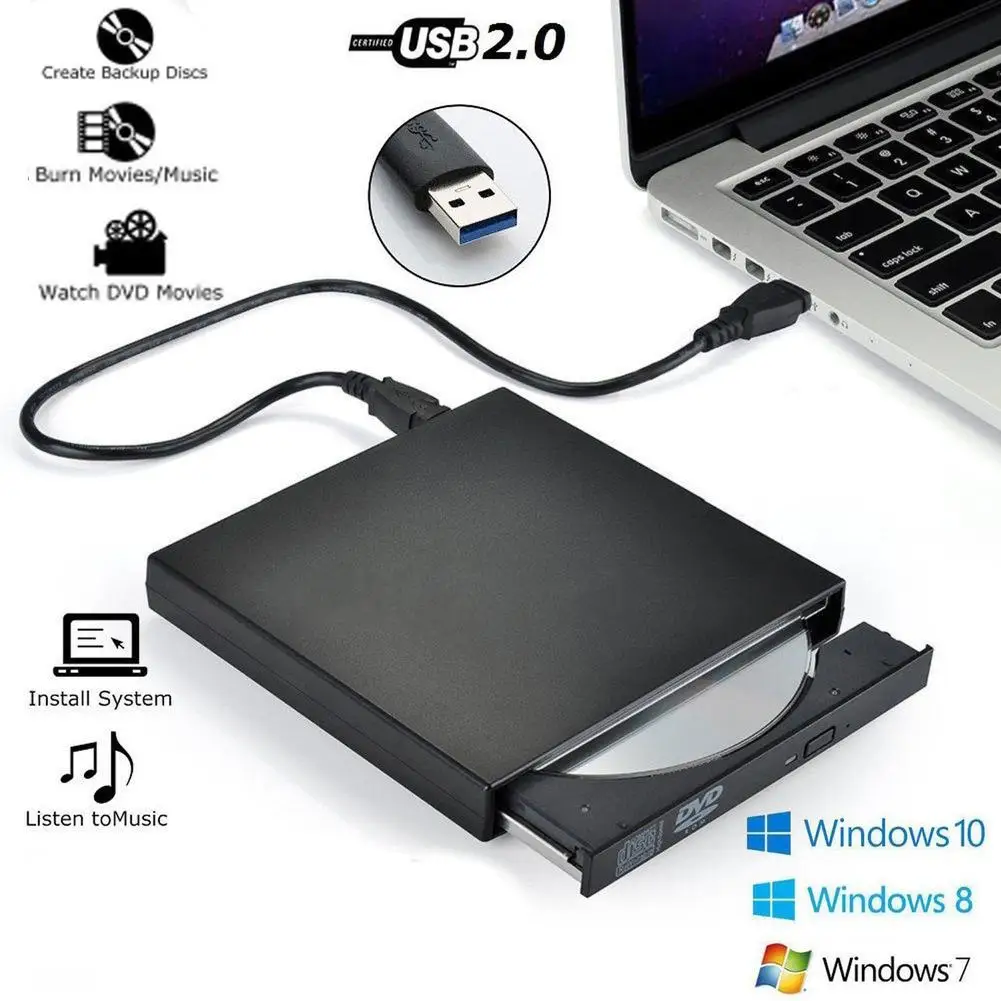 DVD ROM Externes Optisches Laufwerk USB 2,0 CD/DVD-ROM CD-RW Player Brenner Slim Reader Recorder Tragbare für Laptop windows macbook