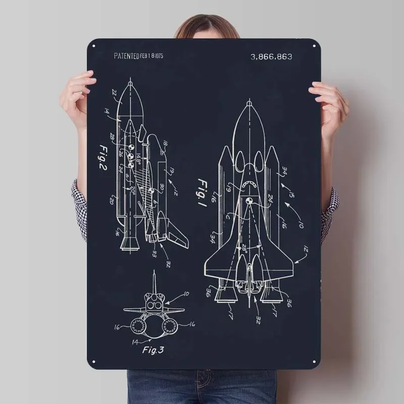 1975 Space Shuttle Vintage Metal Poster Bathroom Decor Retro Metal Tin Sign Plaque for Wall Art Decoration Art of Murals Home