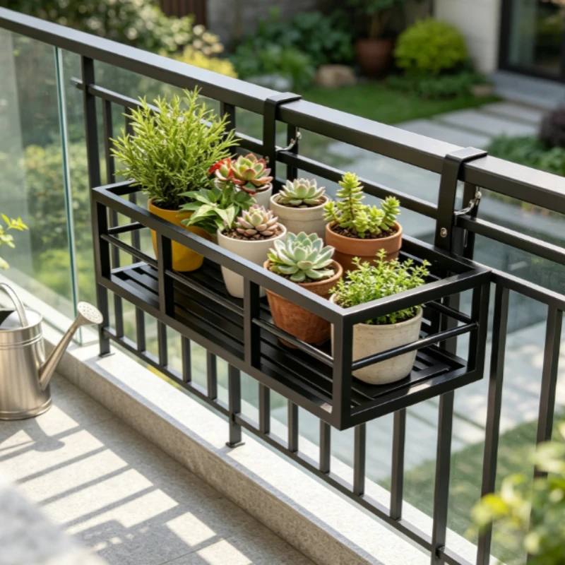 Hanging Iron Plant Shelf, Minimalist Balcony Railing Flower Pot Holder, Outdoor Garden Wall Planter Rack for Succulents Home