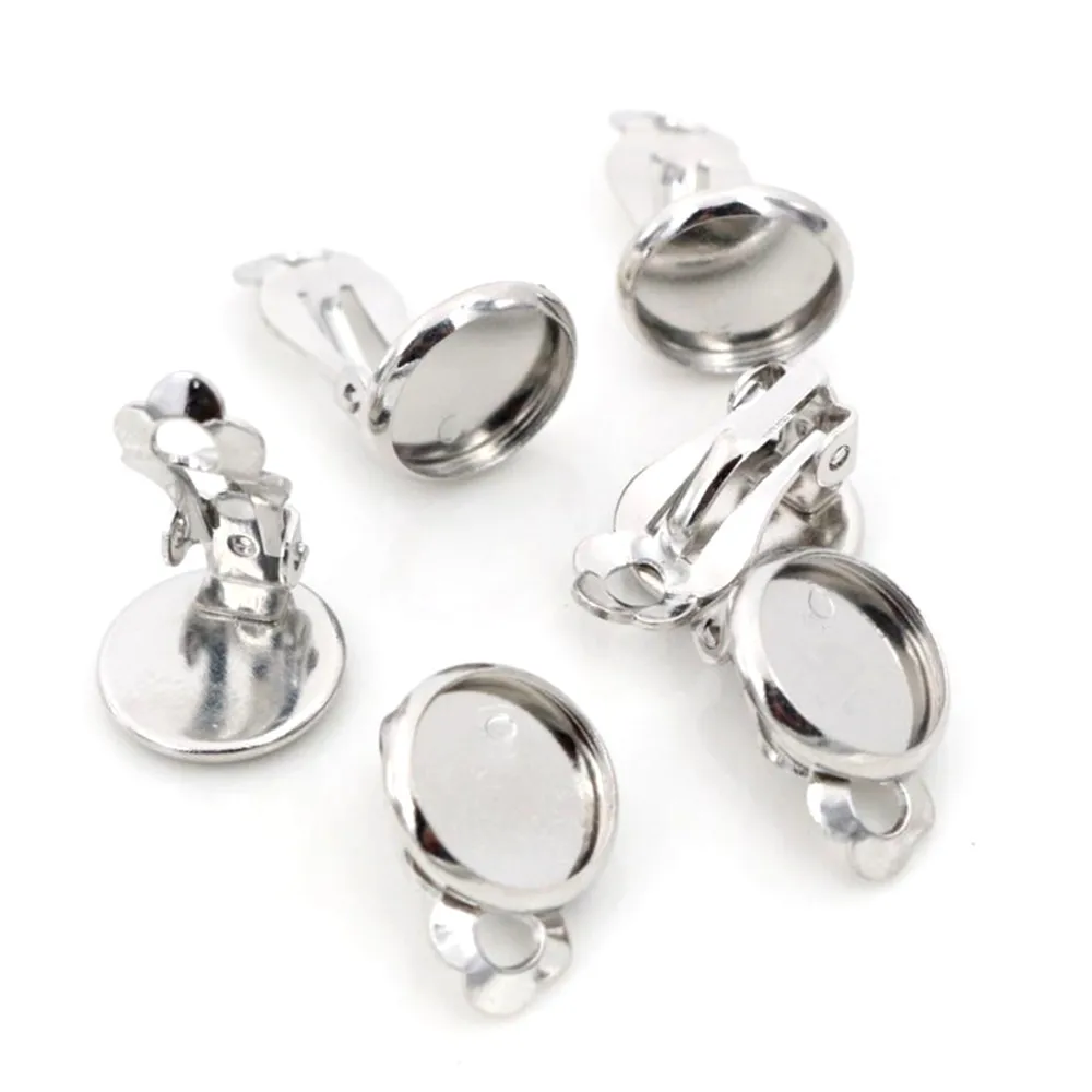 10mm 10 sztuk/partia miedzi materiał klipsy ucha 8 kolory Plated, kolczyki puste/Base,Fit 10mm szklane kaboszony, kolczyk ustawienie — zdjęcie 6