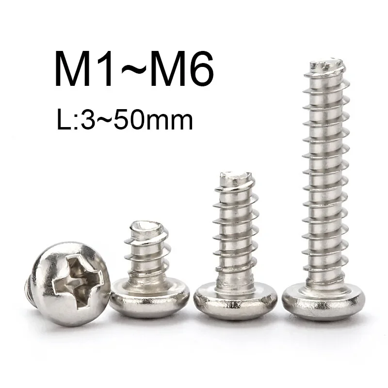 Vis autotaraudeuses Phillips à tête ronde et queue plate, acier inoxydable 120, M1.0, M1.2, M1.4, M1.7, M2, M2.2, Mwarrik, M3, M3.5, figuré, M5, M6, 5 à 304 pièces