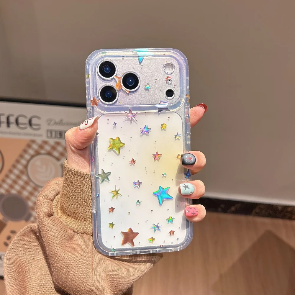 Transparent Gradient Stars Phone Case For iPhone 17 Pro Max 16 15 14 Pro Max 17 Pro Gilded IMD Ultra Thin Shockproof Cover