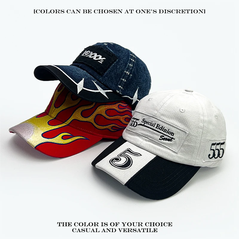 ظلة الشارع تنوعا الشخصية بلغت ذروتها قبعات الموضة ins جديد الرجال النساء الأمريكية إلكتروني التطريز لهب شوكة قبعات البيسبول