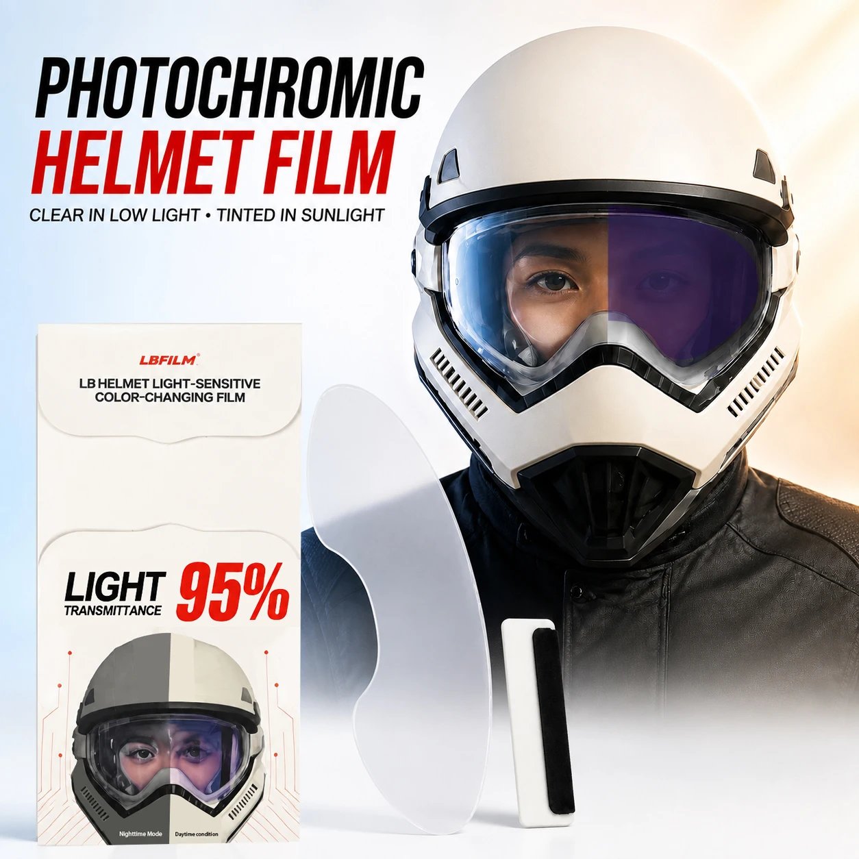 Photochromic Motorcycle Helmet Visor Film UV Activated Color Changing Purple Anti Glare Clear Protective Film for Helmet Lens