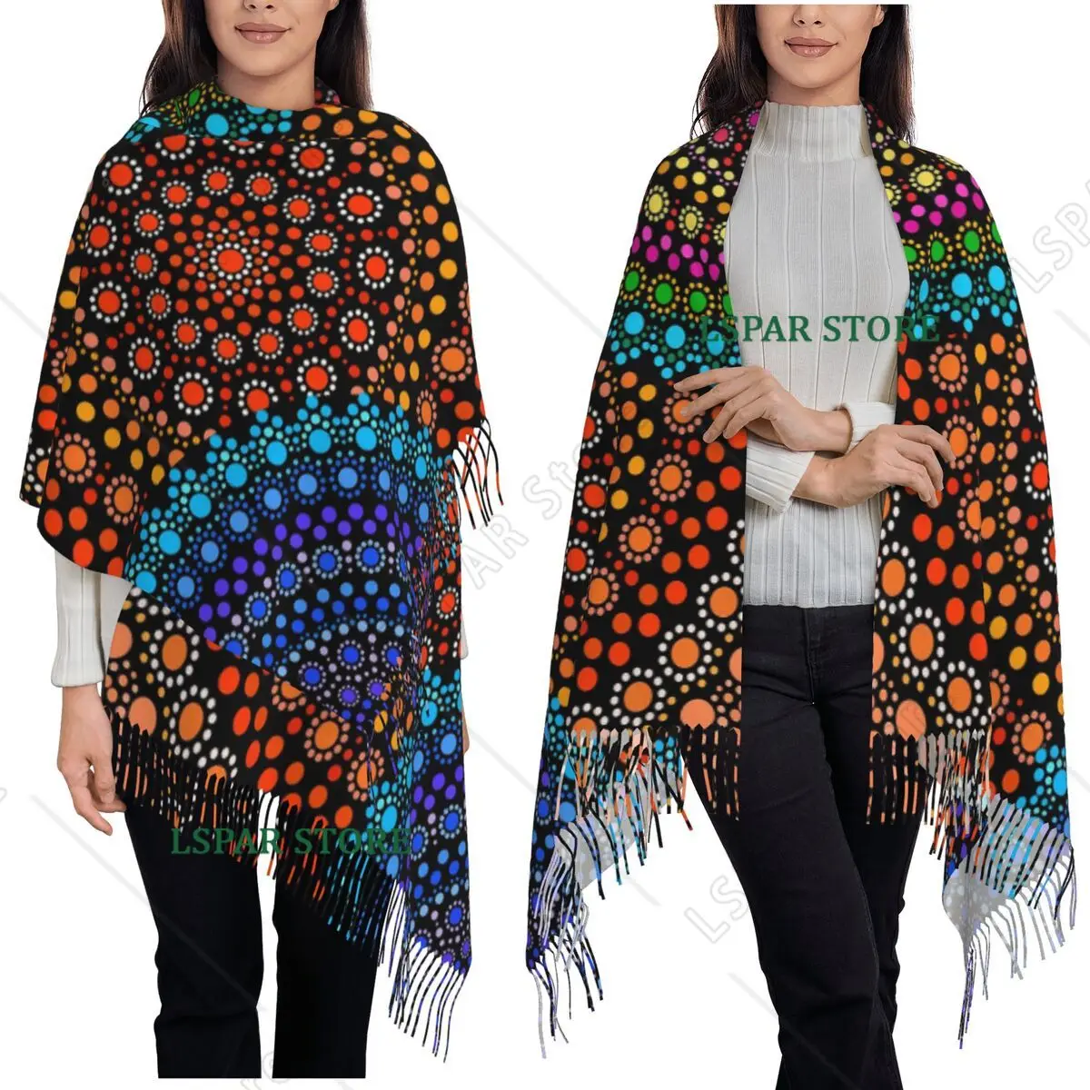 Bufanda Circular Australiana con Borlas, Chales y Mantones Grandes para Otoño e Invierno