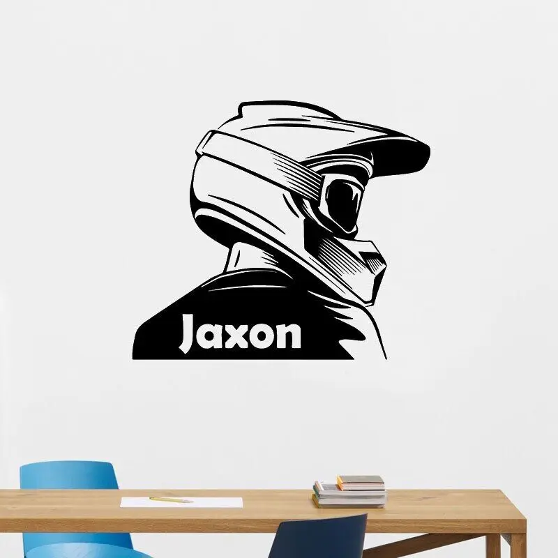 Custom Name Motocross Helmet Wall Sticker Vinyl Home Art Decor Kids, Rider Bedroom Fashion Decor Rider Helmet Wall Sticker Mt07