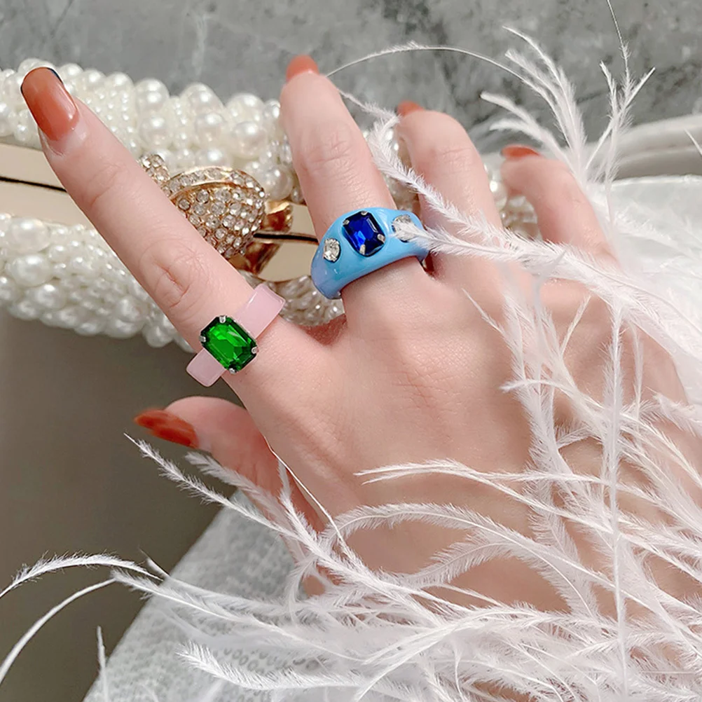 

9Pcs Bright Acrylic Rings Gemstone Decor Finger Rings Creative Craft Jewelry for Daily Wear Special Occasions Finger Ring