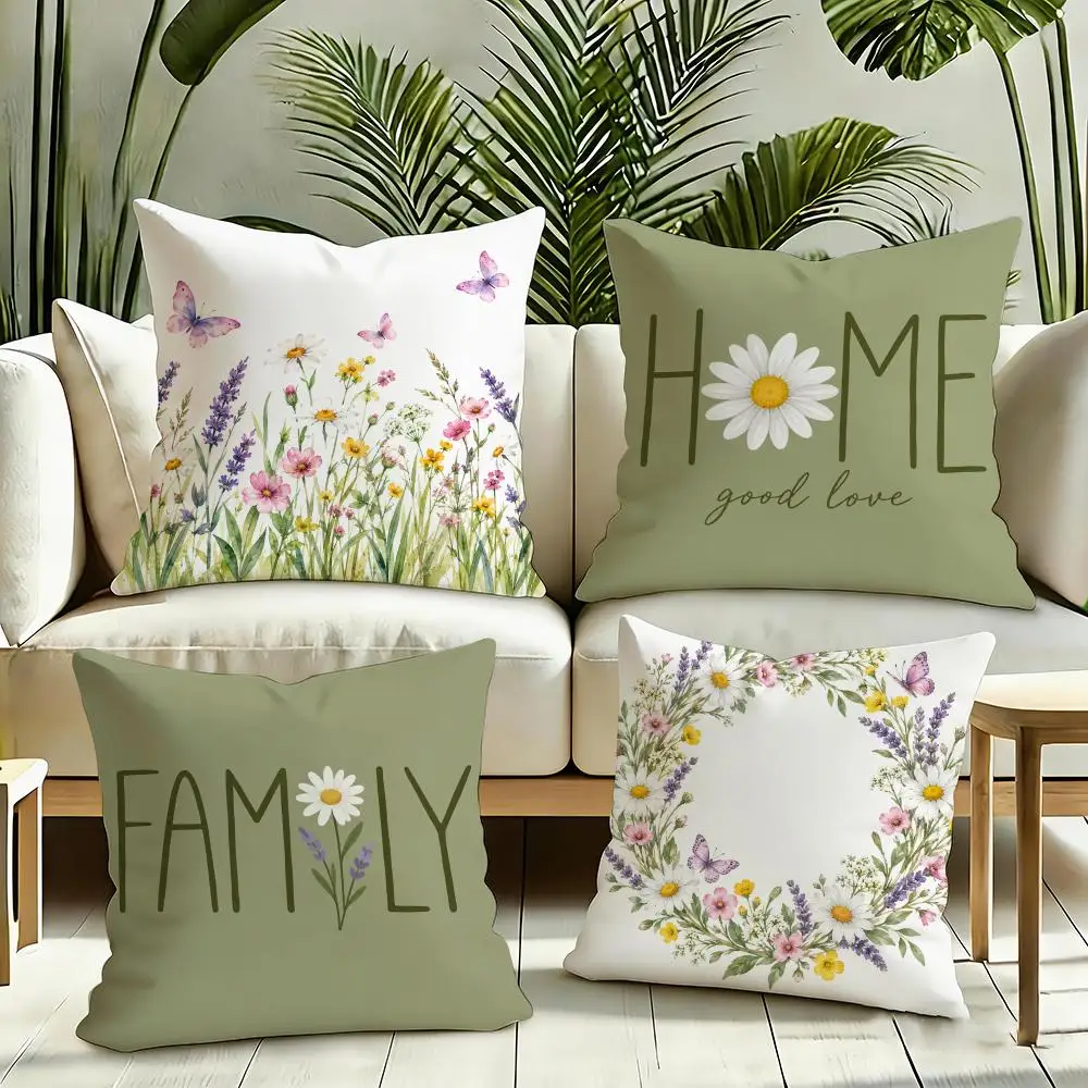 Meadow Home Family Cushion Cover Silky Short Plush Invisible Zipper Dustproof Sofa Pillow Case for Home Decor