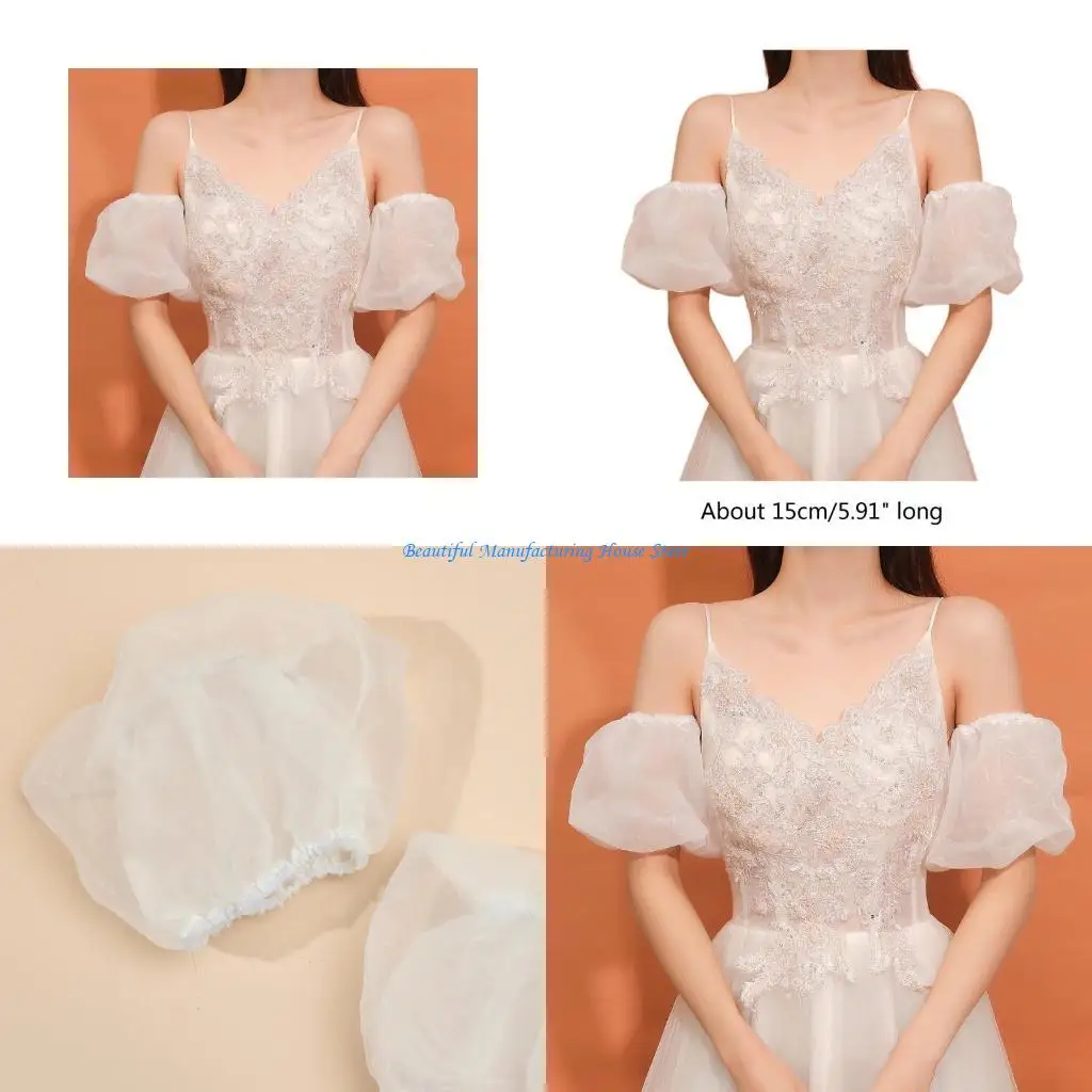 

E56A Summer Women Lace Sleeve Wedding Party Bride Short Puff Arm Sleeve Cover