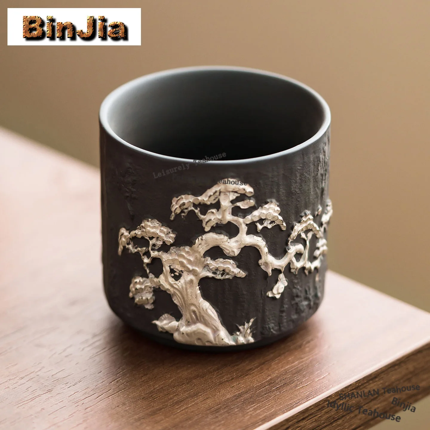 

93ml Purple Clay Black Mud Gilt Silver Pine Teacup Retro Tea Bowl Cup For Tea Tea-tasting Personal Cup Jianzhan Master Cups Cha