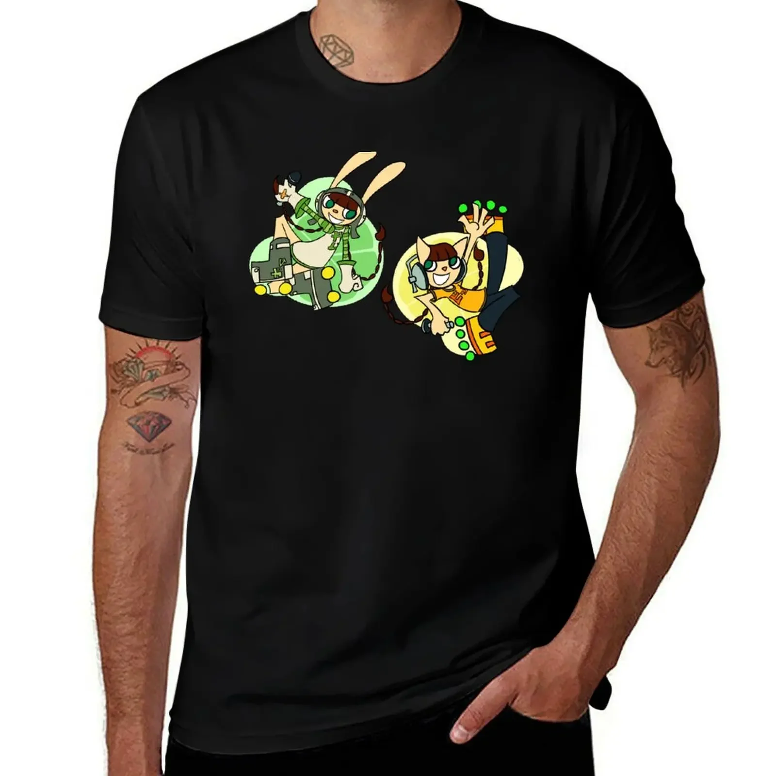 

JET SET RADIO X POP'N MUSIC Nyami and Mimi together T-Shirt sweat T-shirts oversize men t shirt