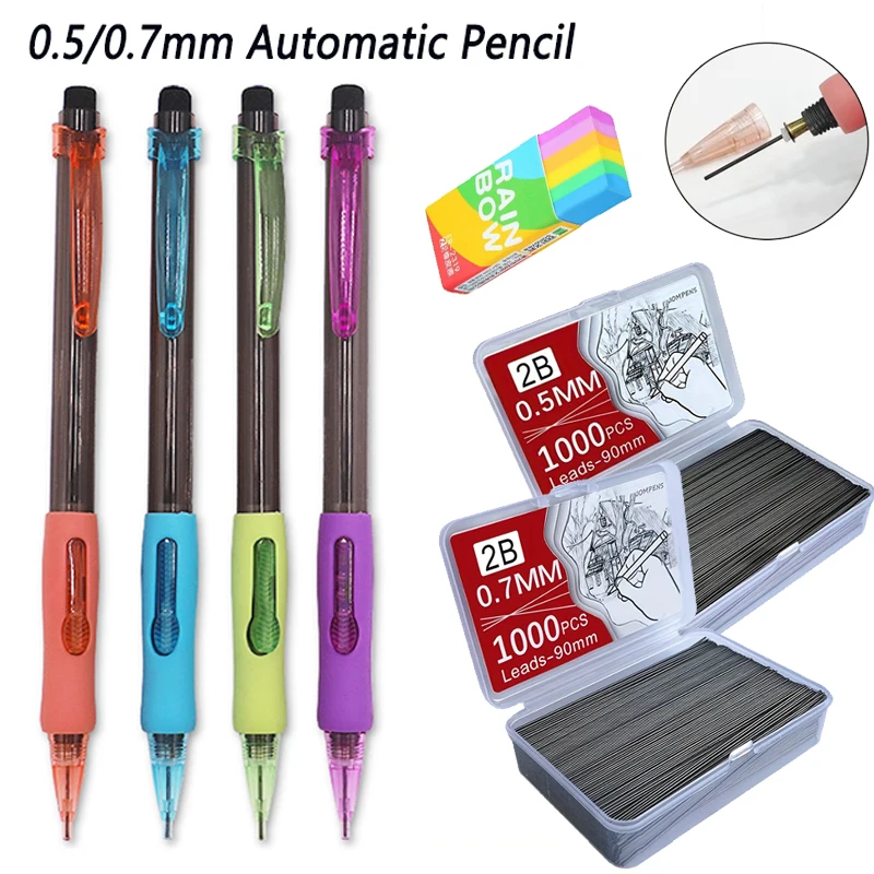 0.5/0.7mm Mechanical Pencil With 1000pcs Replaceable Leads Writing Painting Automatic Pencil for School Supplies Stationery