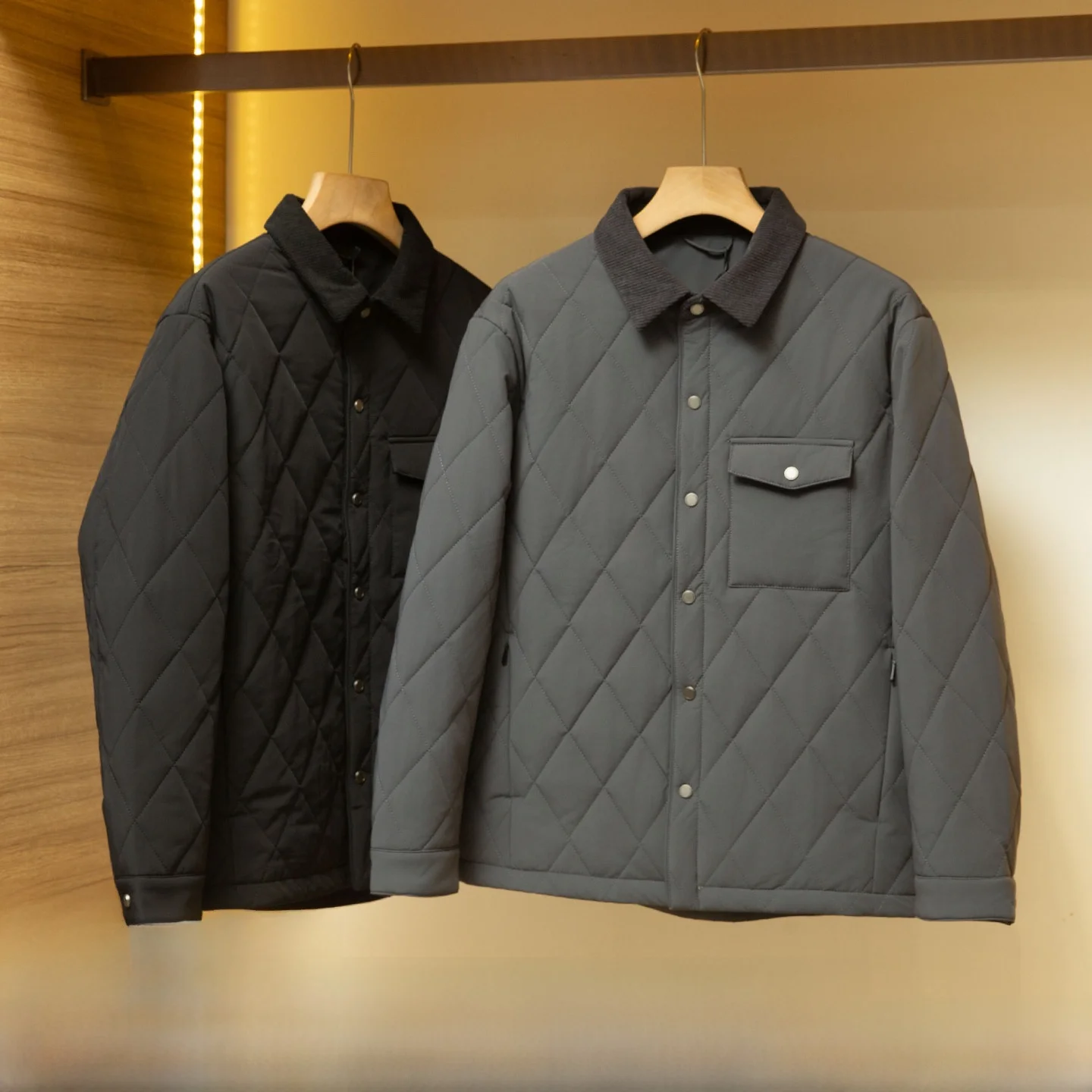 

Italian Vintage Style! Diamond Stitch Cotton Jacket! Men's Simple Versatile Color Collar Cotton Coat Winter New Arrival