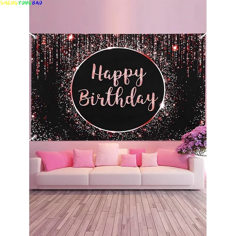 

Pink Black Gold Happy Birthday Backdrop Glitter Balloon Boys Girls Party Balloon Sparkle Photo Studio Background JC-07