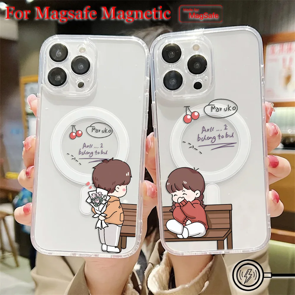 New Couple Funny Cute Girl Magsafe Magnetic Phone Case for iPhone 16 15 14 13 12 11 8 7 Plus Pro Max X XR XSMax Soft Clear Cover