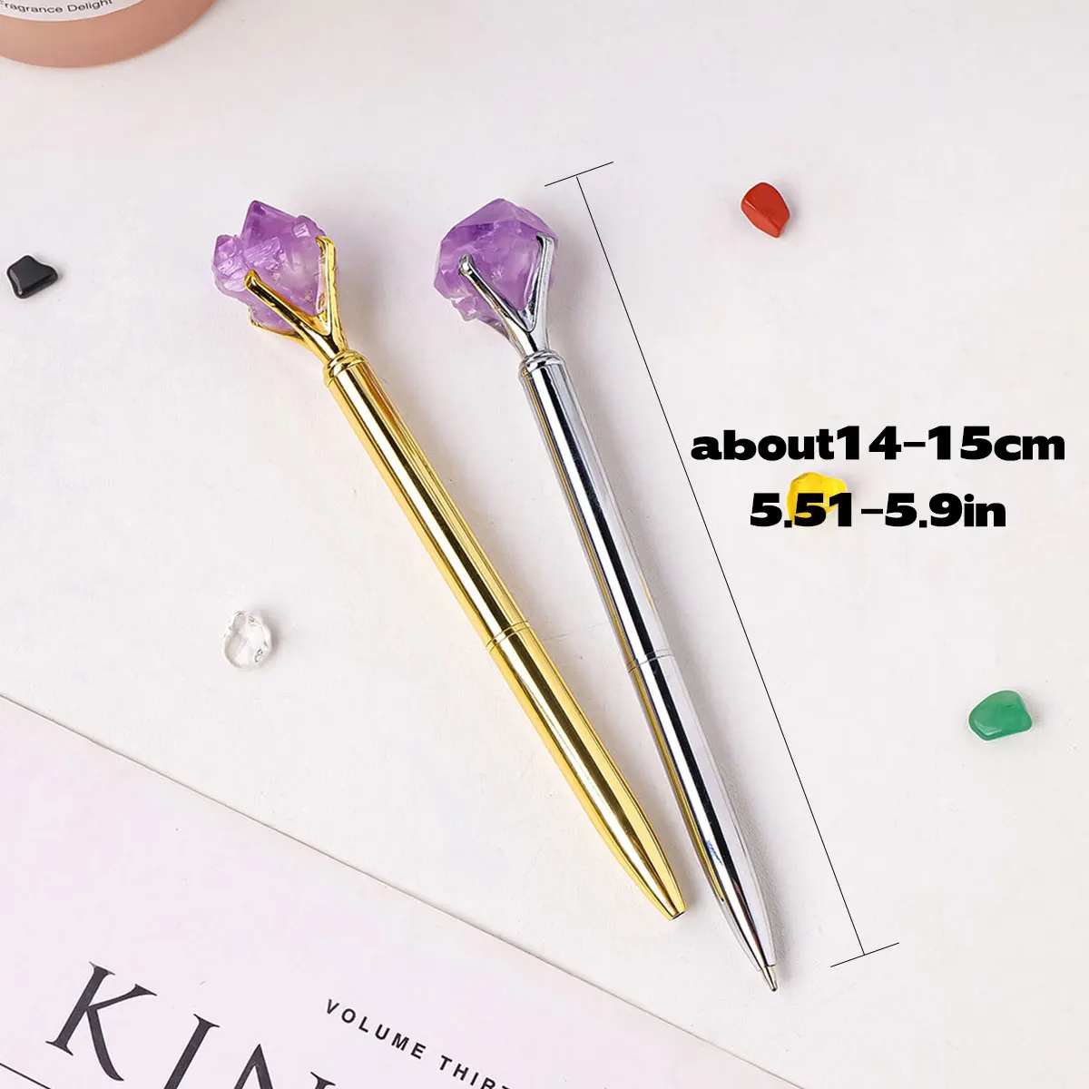 1PC Natural Crystal Amethyst Bud Irregular Shape Pen Gift Creative Mineral Specimen Metal Twist Bead Pen Office Business Gifts