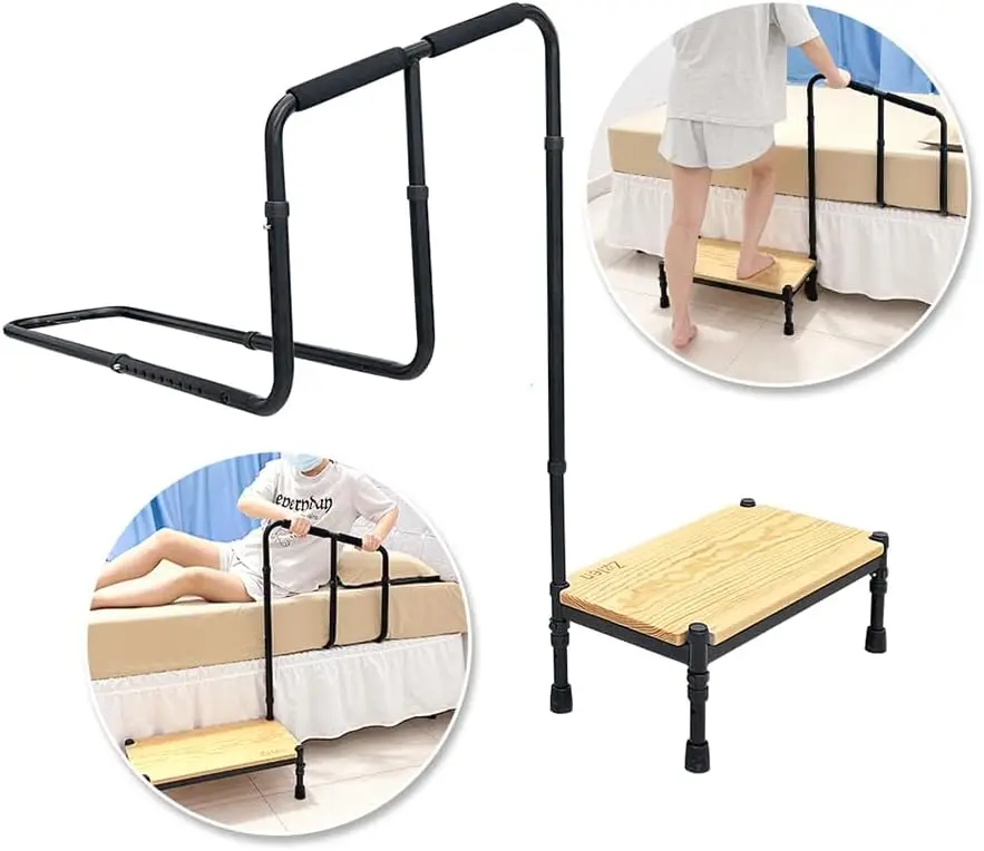 Taburete de paso médico, rieles de cama para ancianos, escalones para camas altas, taburete de cabecera para adultos con asa, barra de asistencia para taburetes de cama