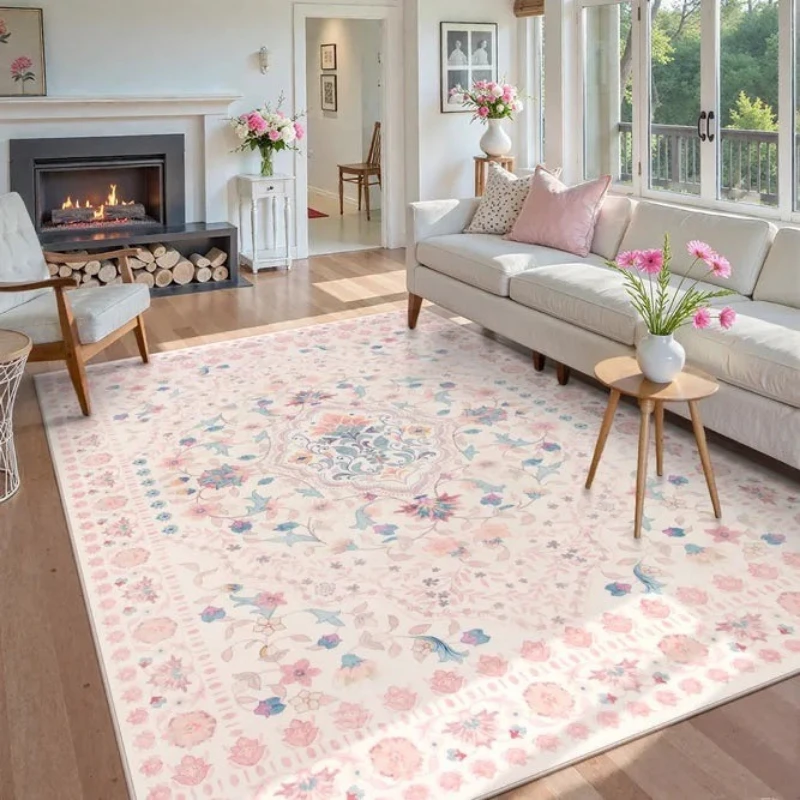 Rug for Living Room Carpet Machine Washable Non-Slip Floor Mat Vintage Floral Rugs Large Size Home Decoration Foot Mats Alfombra