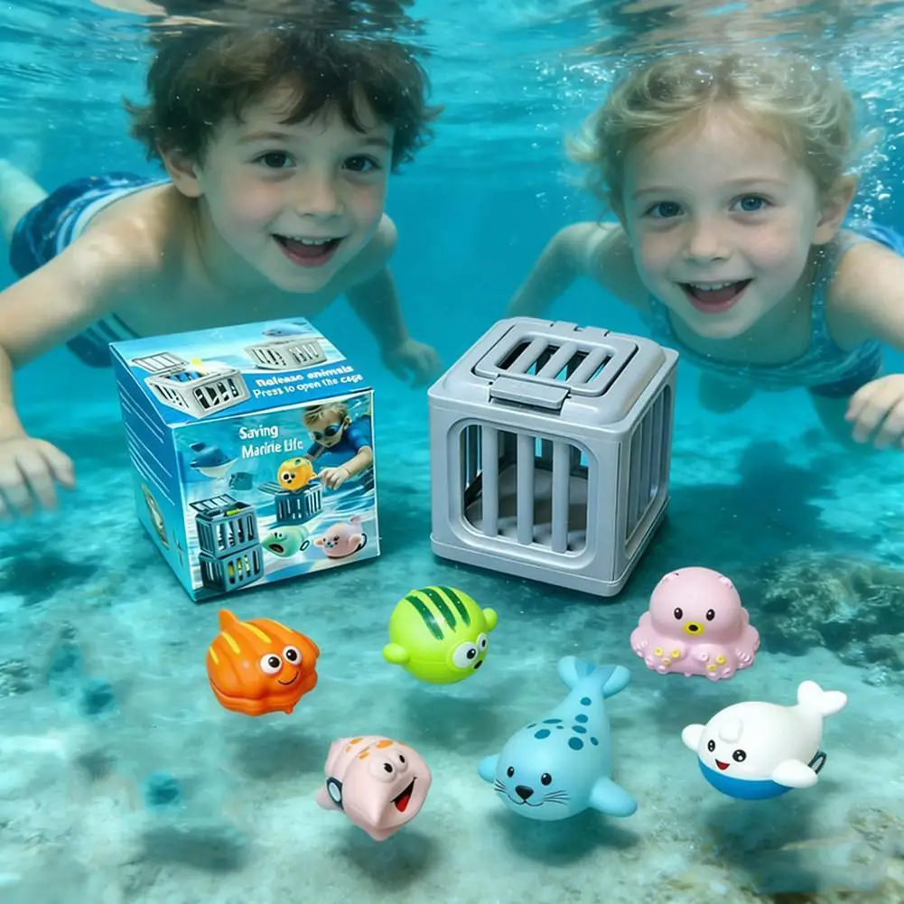 Ensemble de jouets de plongée pour enfants pour piscine, jeux aquatiques d'été, jouet d'entraînement sous-marin, cage de rangement, jouets de bain animaux marins pour garçons et filles