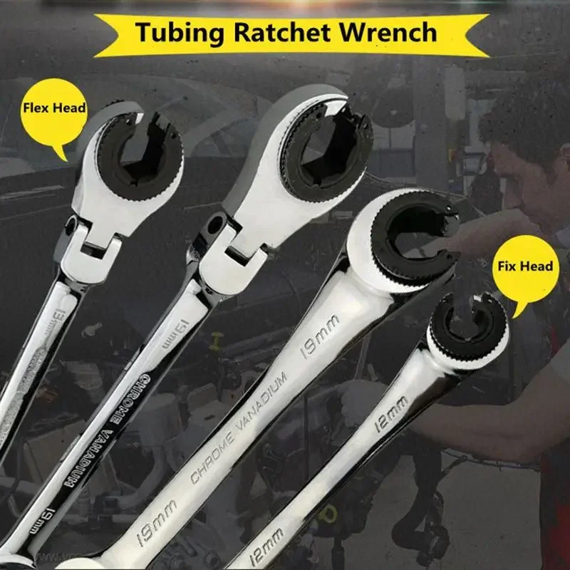 Krachtige 8-19mm 72 Teeth Tubing Ratchet Wrench Open Flexible Head Fix Head Car Repair Oil Wrenches Hand Tools