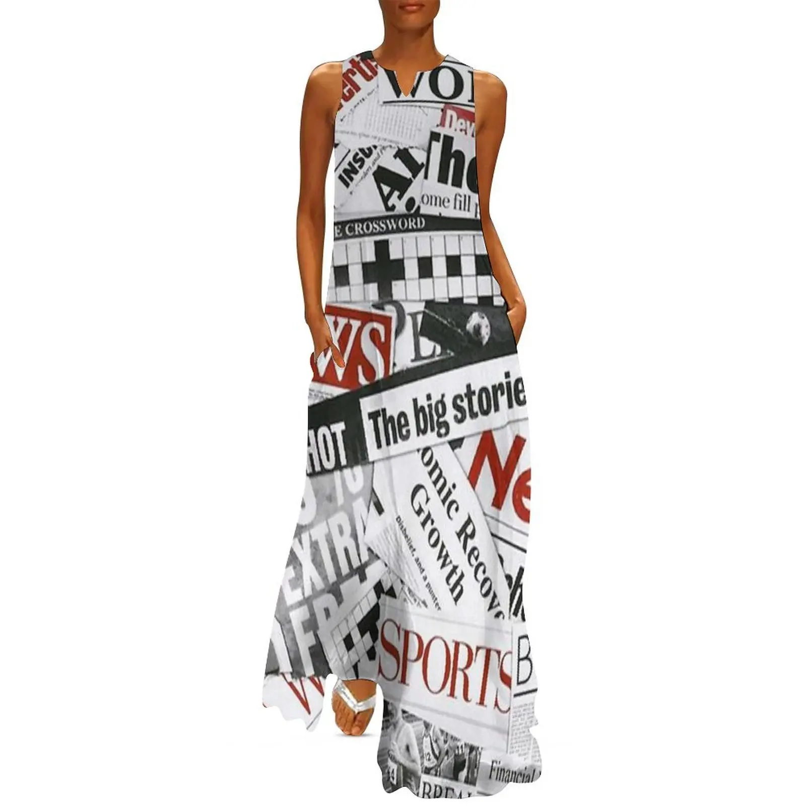 

Newspaper print Long Dress dress summer sexy dress Woman clothing summer clothes for women