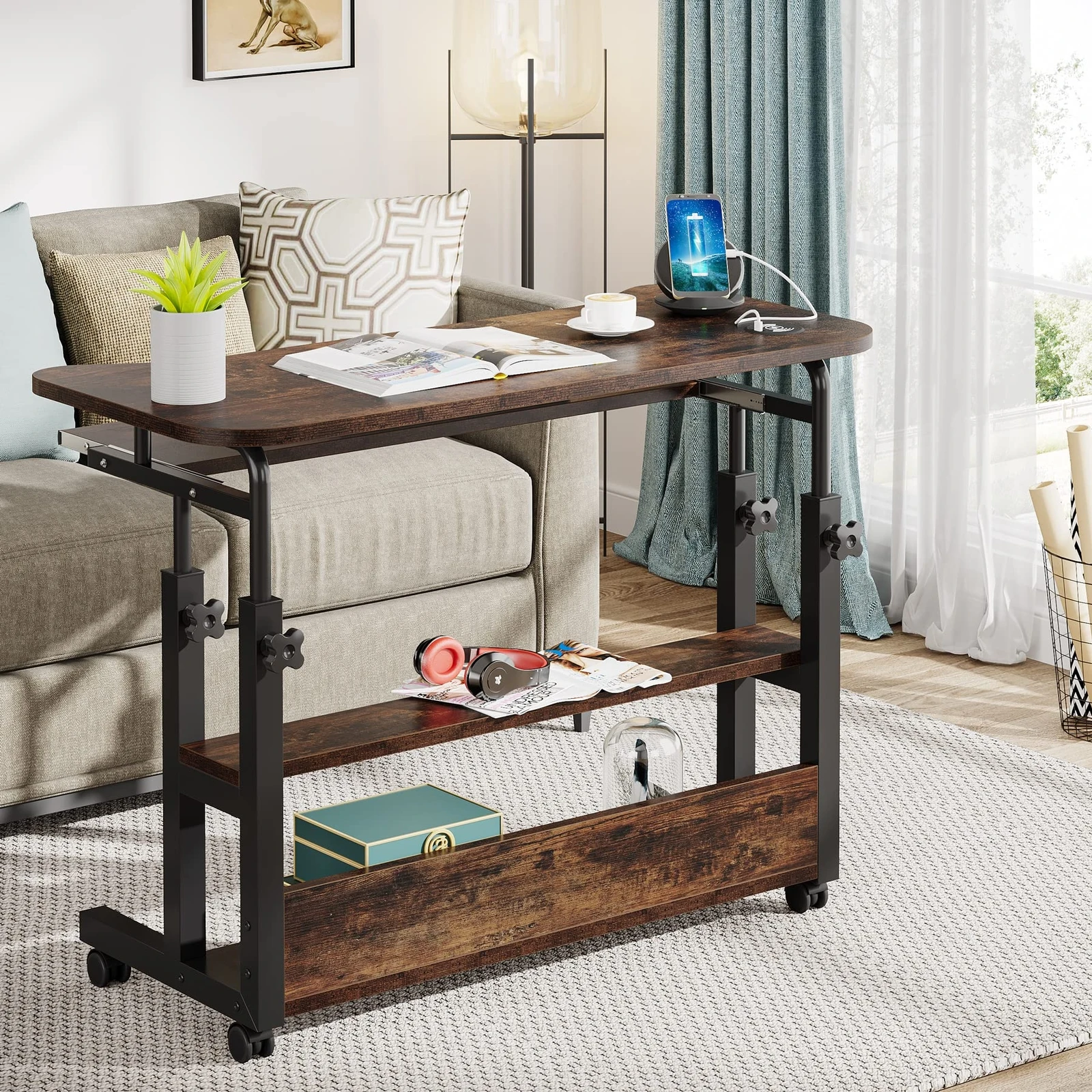 Height Adjustable Laptop Computer Desk with Wireless Charging Station
