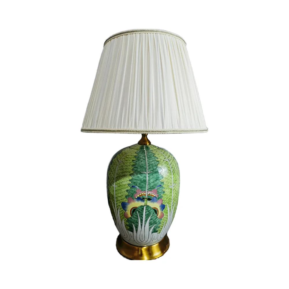Lámpara de Mesa de Porcelana Pintada a Mano con Diseño de Jengibre Bok Choy, Lámpara de Escritorio de Cerámica para Sala de Estar, Dormitorio, Decoración del Hogar