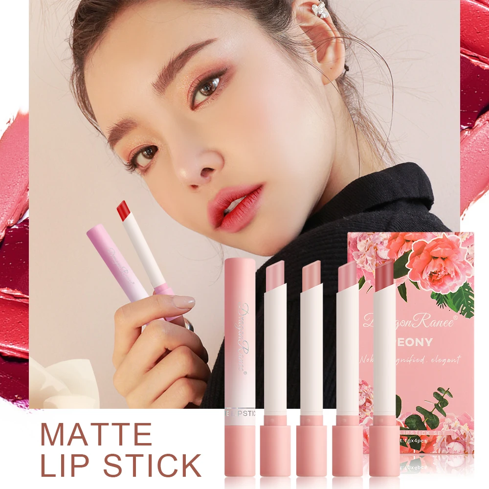 Lip Gloss Set of 4 Matte Makeup, Non-Drying, Non-Fading, Suitable for All Skin Types, Moisturizing, Whitening, Long-Lasting Whit