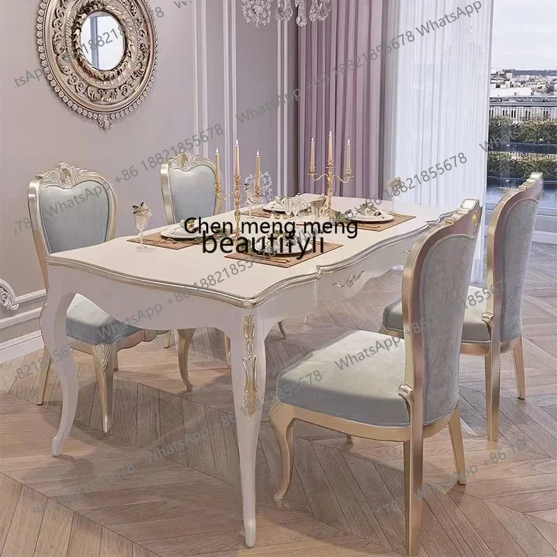 

178French neoclassical solid wood dining table and chair combination European carved square luxury dining table for 6 people2936
