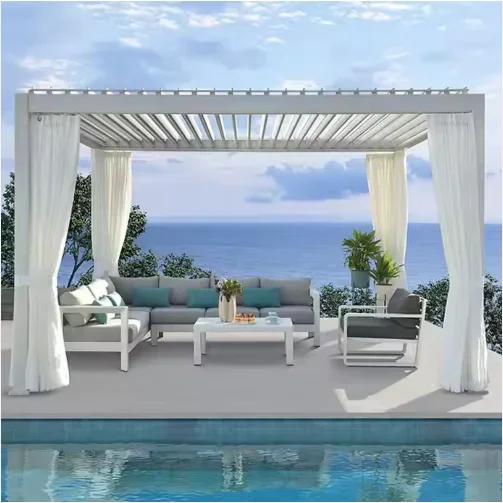 LongTai Modern Automatic Patio Gazebo Outdoor Arches Bioclimatic Aluminium Pergola Opening Louvred Roof