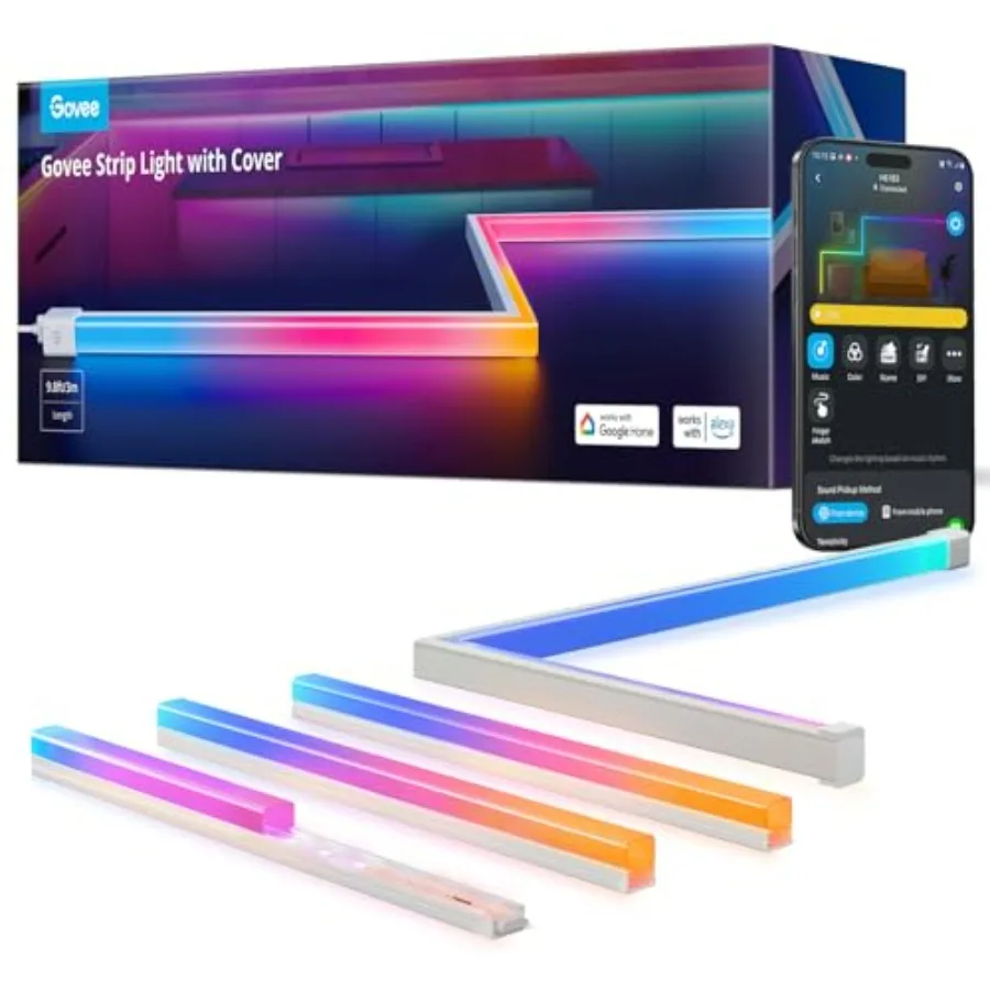 RGBIC LED Strip Lights with Covers, Smart LED Lights Work with Alexa and Google Assistant, Diffuser Channel with LED Lights for