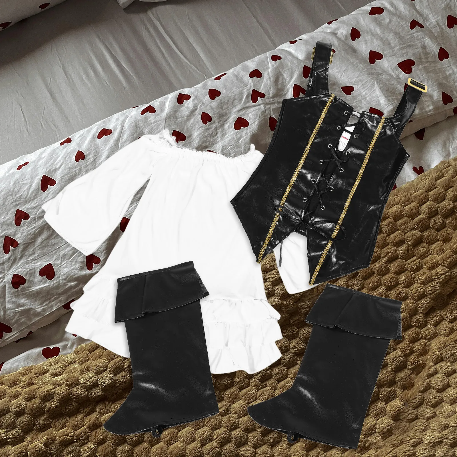 

1Set Little Girl Halloween Pirate Costume Adjustable Vest Pirate Dress Gothic Long Sleeve Kids Party Cosplay Outfit for Role