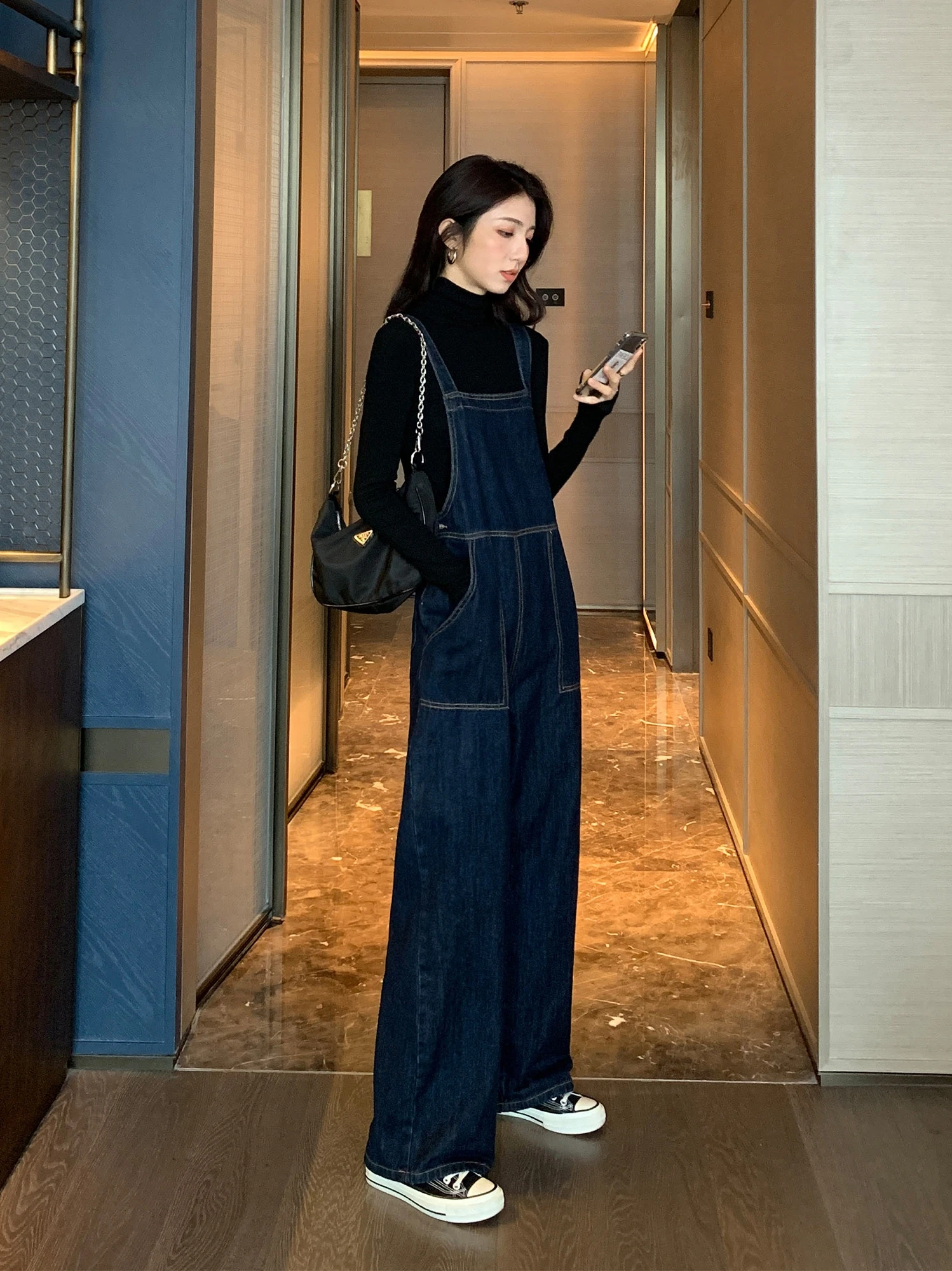 

Свободные прямые джинсовые комбинезоны, женские антивозрастные весенние новые корейские длинные брюки с высокой талией и большими штанами