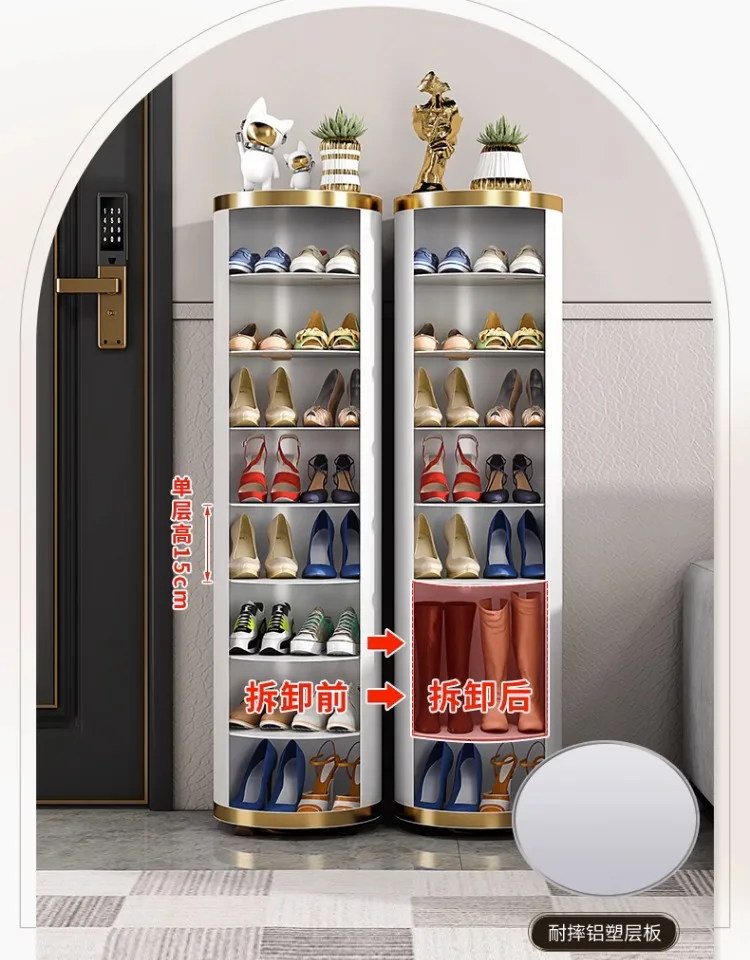 Steel rotating shoe cabinet, 360 degree home doorstep storage, space saving, ultra-thin and luxurious shoe rack